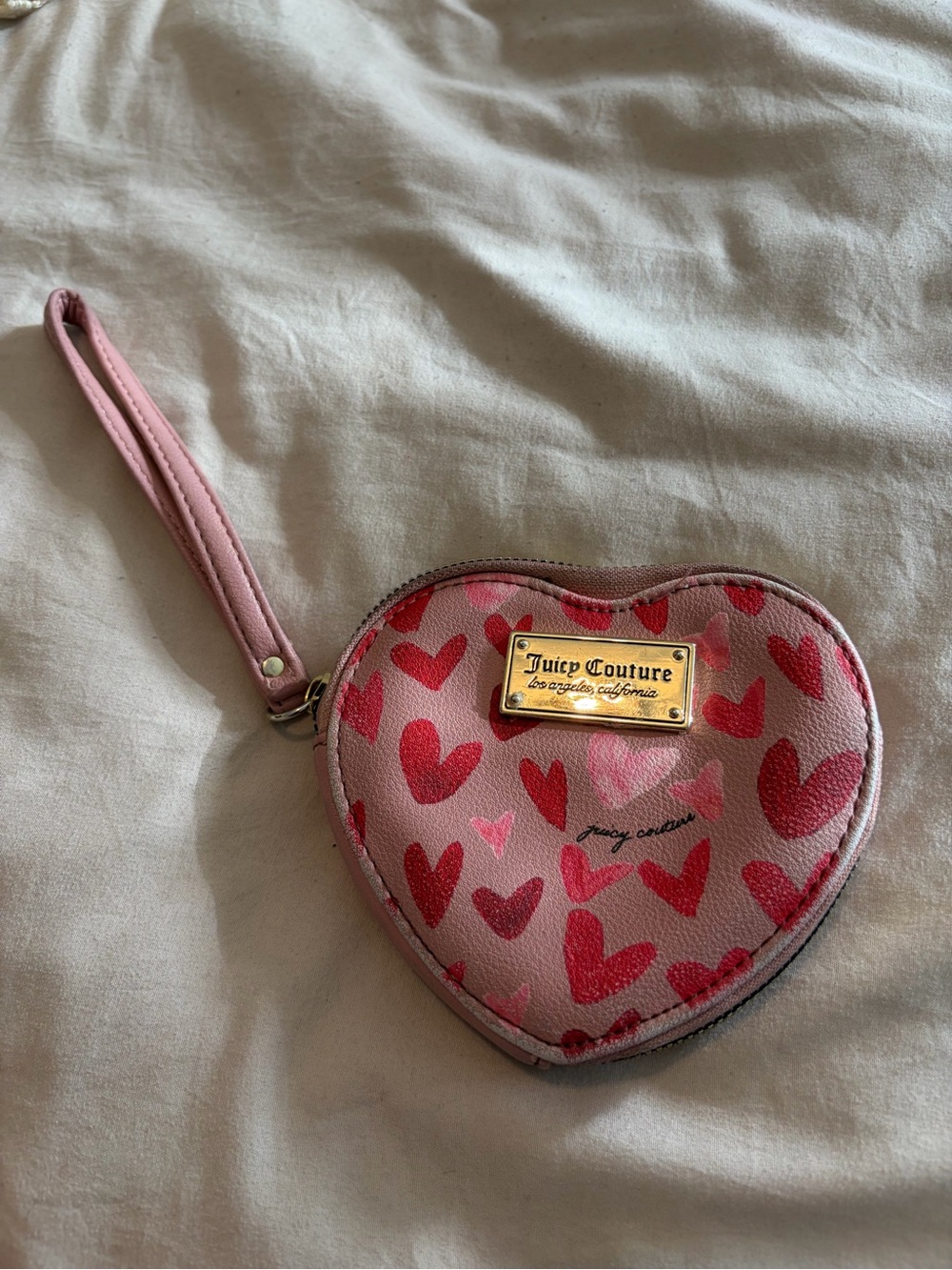 Juicy Couture Pink Heart Print Heart-Shaped Wristlet